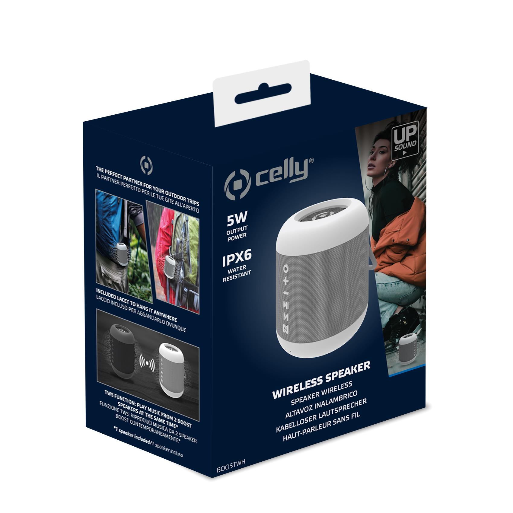 Celly Boost - Altoparlante - portatile - senza fili - Bluetooth - 5 Watt - bianco