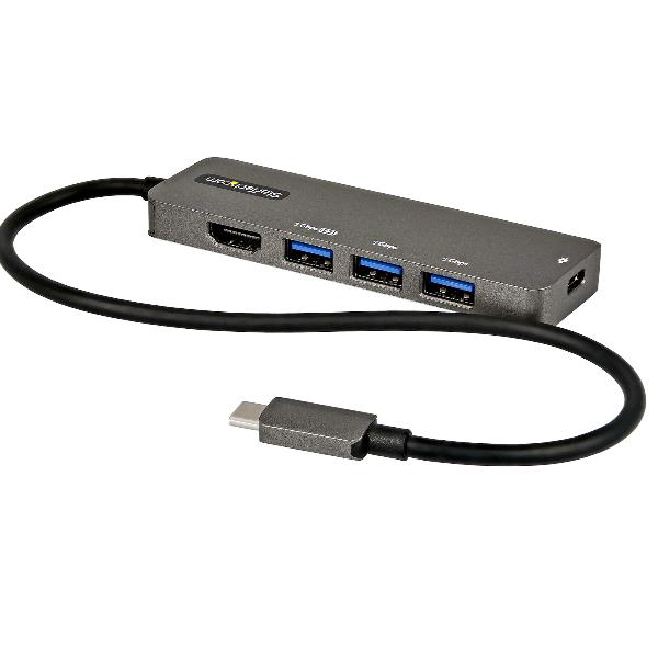 StarTech.com Adattatore Multiporta USB-C - Mini Docking station USB-C a HDMI 4K 60Hz (HDR10) Pass-Through Power Delivery 100 W - Hub 4 Porte USB 3.0 - Mini Dock USB Type-C - Cavo da 30 cm (DKT30CHPD3) - Docking station - USB-C - HDMI
