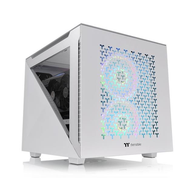 Thermaltake Divider 200 TG Air Snow - Micro case - micro ATX - pannello laterale finestrato (vetro temperato) - senza alimentazione (PS/2) - bianco - USB/Audio