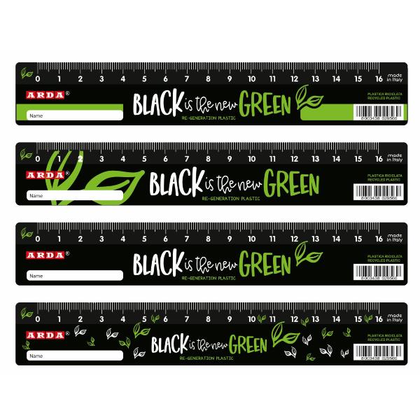 ARDA BLACK is the new GREEN - Righello - assortiti - 16 cm - plastica riciclata (pacchetto di 24)