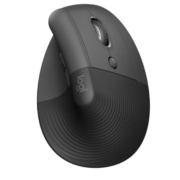 Logitech Lift for Business - Mouse verticale - ergonomico - per mancini - 6 pulsanti - senza fili - Bluetooth, 2.4 GHz - ricevitore USB Logitech Logi Bolt - grafite