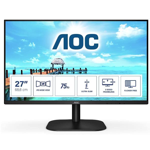 AOC 27B2H/EU - Monitor a LED - 27" - 1920 x 1080 Full HD (1080p) @ 75 Hz - IPS - 250 cd/m² - 1000:1 - 4 ms - HDMI, VGA - nero