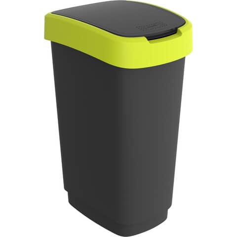 Pattumiera con coperchio basculante - 50 L - 40,1 x 29,1 x 60,2 cm - PPL - nero/verde lime - Rotho