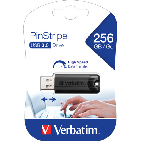 Verbatim PinStripe - Chiavetta USB - 256 GB - USB 3.2 Gen 1 - nero