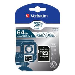 Verbatim PRO - Scheda di memoria flash (adattatore a SD in dotazione) - 64 GB - UHS Class 3 / Class10 - 300x/600x - UHS-I microSDXC