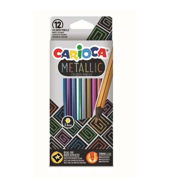 Carioca - Pastello colorato - per superfici scure - colori assortiti (metallizzati) - 3.3 mm (pacchetto di 12)
