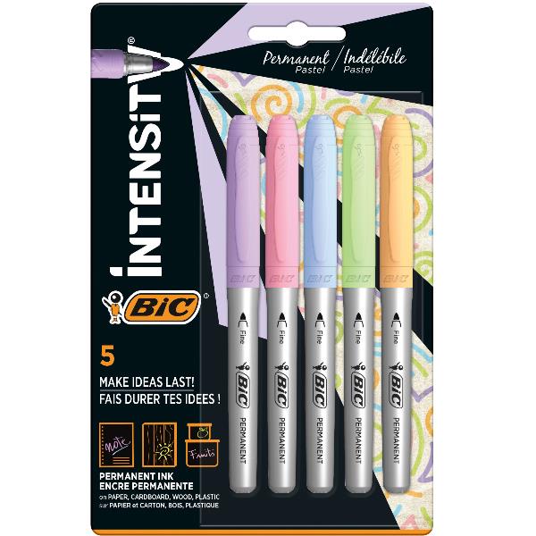 BIC Intensity - Marcatore - permanente - tinte pastello - inchiostro a base alcolica - 0.8 mm - fine (pacchetto di 5)