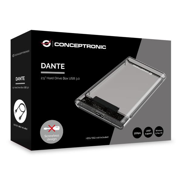 Conceptronic DANTE - Box esterno - 2.5" - SATA - USB 3.2 (Gen 1) - trasparente