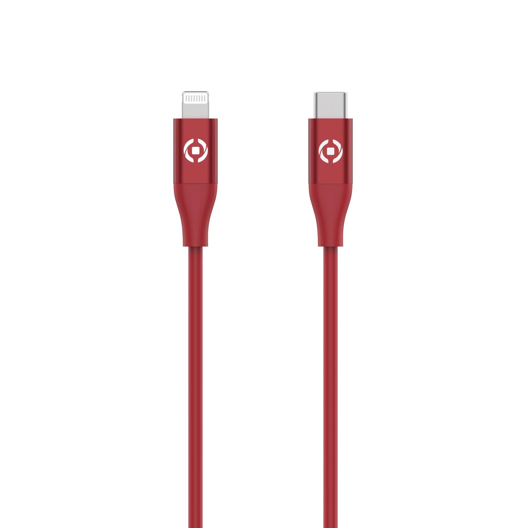 Celly - Cavo Lightning - USB-C maschio a Lightning maschio - 1.5 m - rosso - USB Power Delivery (60W) - per Apple 10.2-inch iPad; 10.9-inch iPad Air; AirPods Max; AirPods Pro; iPhone 11, 12, 13, SE