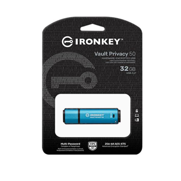 Kingston IronKey Vault Privacy 50 Series - Chiavetta USB - crittografato - 32 GB - USB 3.2 Gen 1 - Compatibile TAA