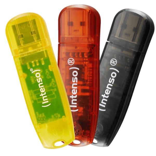 Intenso Rainbow Line - Chiavetta USB - 32 GB - USB 2.0 - nero, giallo, rosso (pacchetto di 3)