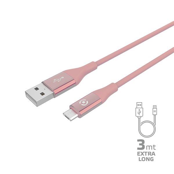 Celly USBMICROCOL3M - Cavo USB - USB (M) a Micro-USB Tipo B (M) - DC 5 V - 2.4 A - 3 m - USB Power Delivery (12W) - rosa