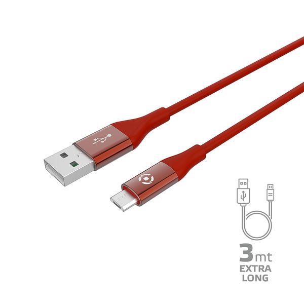 Celly USBMICROCOL3M - Cavo USB - USB (M) a Micro-USB Tipo B (M) - DC 5 V - 2.4 A - 3 m - USB Power Delivery (12W) - rosso
