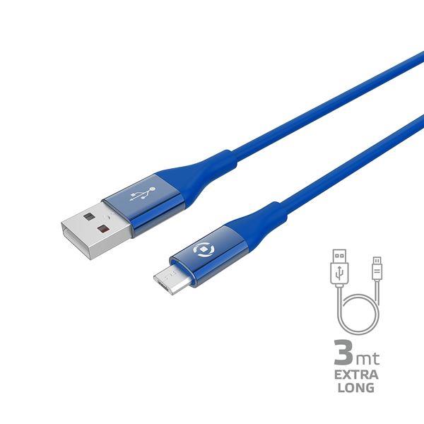 Celly USBMICROCOL3M - Cavo USB - USB (M) a Micro-USB Tipo B (M) - DC 5 V - 2.4 A - 3 m - USB Power Delivery (12W) - blu