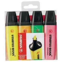 Evidenziatore Stabilo Boss Original - punta a scalpello - tratto da 2 - 5 mm - colori assortiti - Stabilo - conf. 4 pezzi