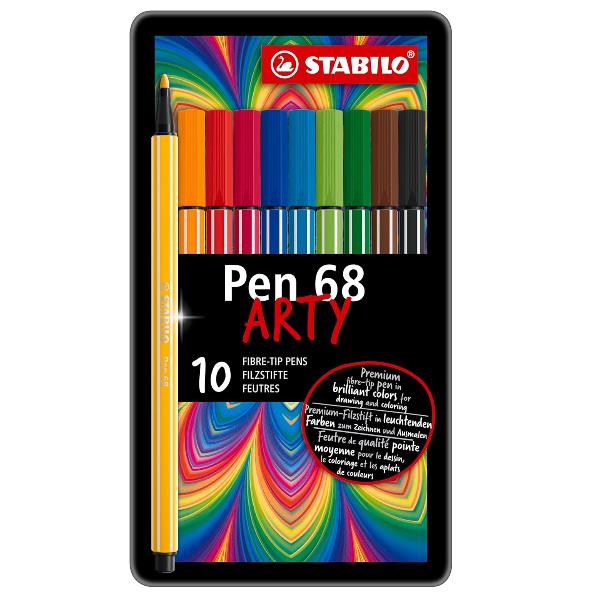 Pennarelli Pen 68 - colori assortiti - Stabilo - scatola in metallo 10 pezzi