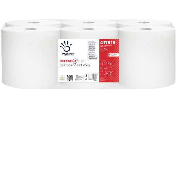Asciugamani in rotolo a devolgimento centrale Defend Tech - 115 mt - con formula antibatterica - Papernet