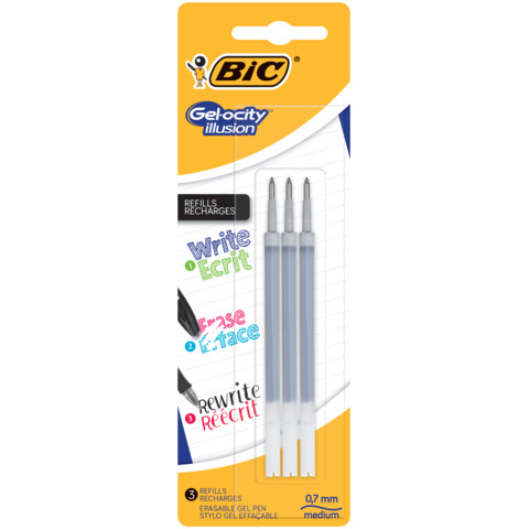 Refill a sfera gel cancellabile - punta 0,7 mm - nero - Bic - blister 3 pezzi
