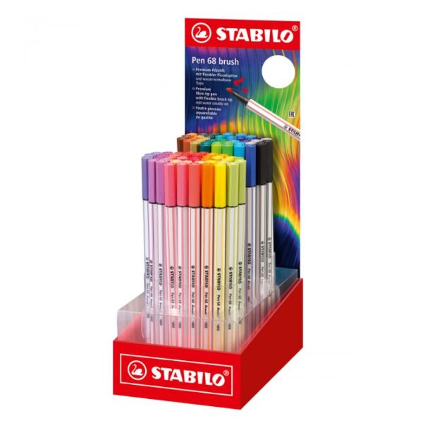 Pennarello 68 Brush Arty - colori assortiti - Stabilo - expo 80 pezzi