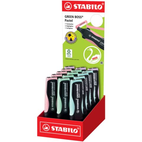 Evidenziatore Green Boss  - colori assortiti pastel - Stabilo - expo 15 pezzi