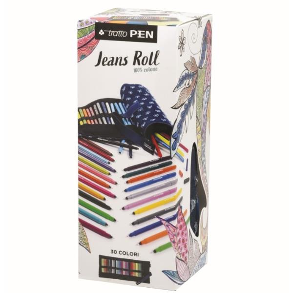 Astuccio pennarelli Jeans Roll - punta media - colori assortiti - Tratto - conf. 30 pezzi