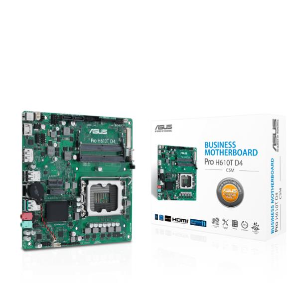 ASUS Pro H610T D4-CSM - Scheda madre - Thin mini ITX - zoccolo LGA1700 - H610 Chipset - USB 3.2 Gen 1, USB 3.2 Gen 2 - Gigabit LAN - scheda grafica (richiesta CPU) - HD Audio (8 canali)