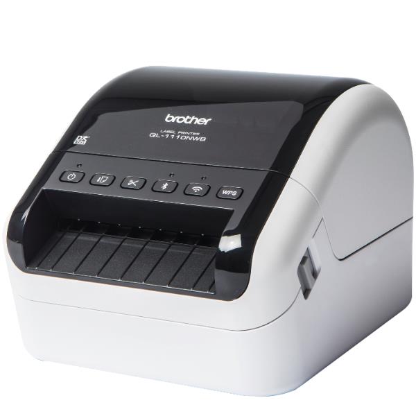 Brother QL-1110NWBc - Stampante per etichette - termico diretto - Rotolo (10,36 cm) - 300 x 300 dpi - fino a 110 mm/sec - USB 2.0, LAN, Wi-Fi(n), Bluetooth 5.2 - taglierina - bianco, nero lucido