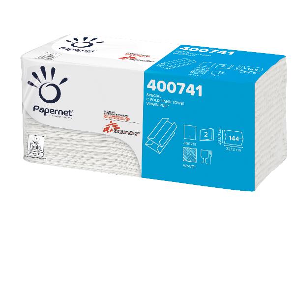 Asciugamani piegati a C - 23 x 32 cm - goffratura a onda+ - 19,5 gr - bianco - Papernet - conf. 144 pezzi
