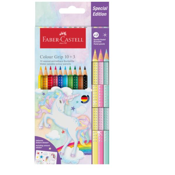 Astuccio 10 matite Colour Grip + 3 matite Sparkle - colori assortiti - Faber-Castell