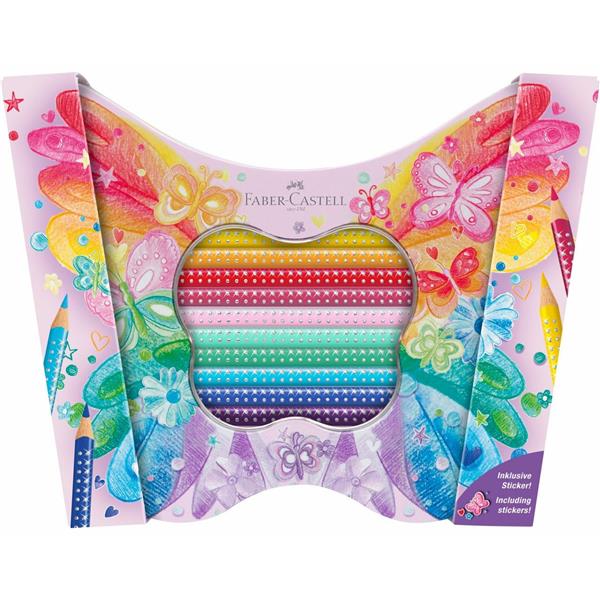 Astuccio Farfalla matite colorate Sparkle - colori assortiti - Faber-Castell - conf. 20 pezzi