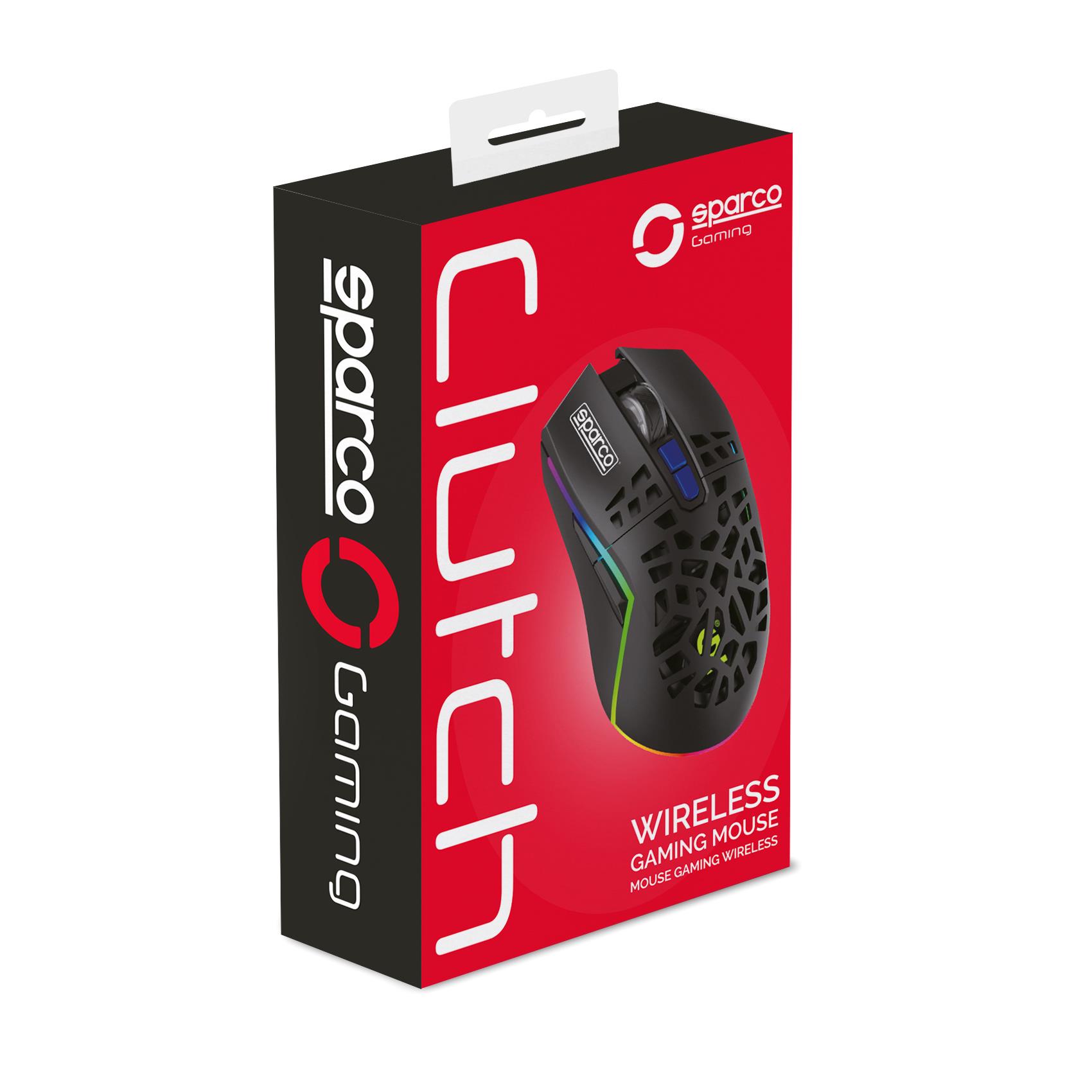 Sparco Clutch - Mouse - ergonomico - senza fili - 2.4 GHz - ricevitore wireless USB - nero