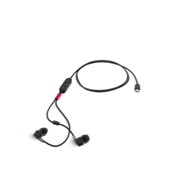 Lenovo Go - Cuffie con microfono - in-ear - cablato - eliminazione rumore attivata - USB-C - nero tuono - Certificato per Skype for Business, Certificato per i team Microsoft - per K14 Gen 1; ThinkCentre M60q Chromebox; M70t Gen 3; M75t Gen 2; ThinkPad P15v Gen 3