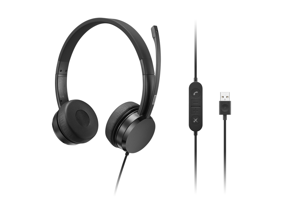 Lenovo - Cuffie con microfono - on-ear - cablato - USB-A - nero - CRU - per ThinkCentre M60q Chromebox; M70t Gen 3; ThinkCentre neo 70; ThinkPad E14 Gen 3