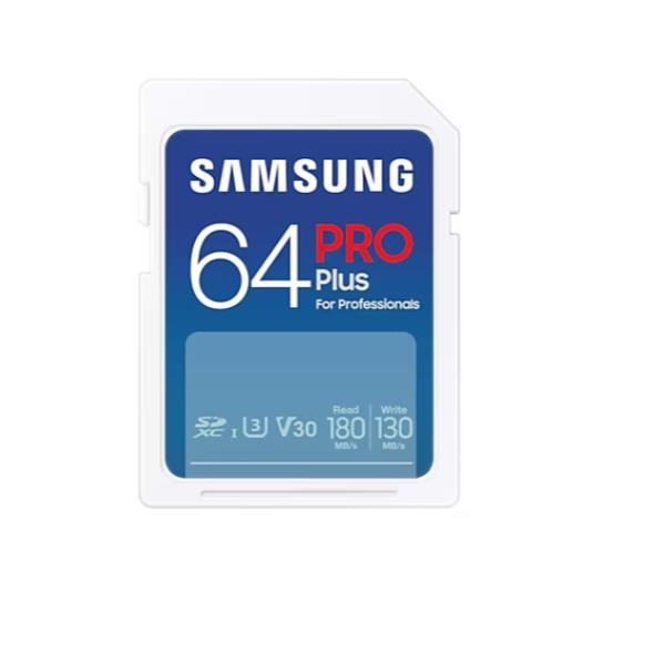 Samsung PRO Plus MB-SD64S - Scheda di memoria flash - 64 GB - Video Class V30 / UHS-I U3 / Class10 - UHS-I SDXC - bianco