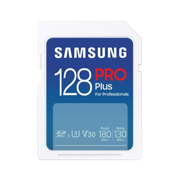 Samsung PRO Plus MB-SD128S - Scheda di memoria flash - 128 GB - Video Class V30 / UHS-I U3 / Class10 - UHS-I SDXC - bianco