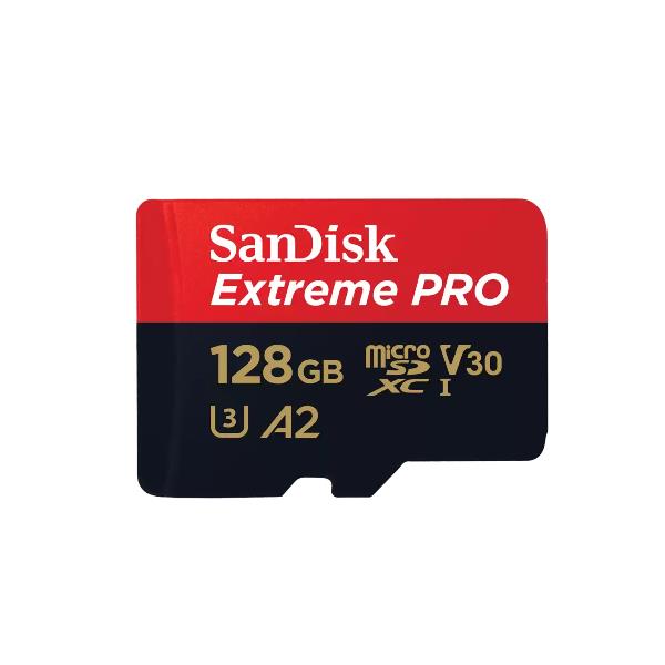 SanDisk Extreme Pro - Scheda di memoria flash (adattatore da microSDXC a SD in dotazione) - 128 GB - A2 / Video Class V30 / UHS-I U3 / Class10 - UHS-I microSDXC