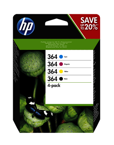 HP 364 - Confezione da 4 - nero, giallo, ciano, magenta - originale - cartuccia d'inchiostro - per Deskjet 35XX; Photosmart 55XX, 55XX B111, 65XX, 65XX B211, 7510 C311, B110, Wireless B110