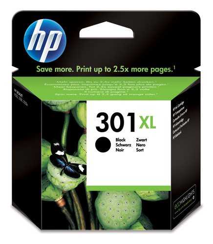 HP 301XL - 8 ml - Alta resa - nero - originale - cartuccia d'inchiostro - per Deskjet 1050A J410, 1051A J410, 10XX, 10XX J410, 15XX, 2000, 2050 J510, 2050A J510, 2054A J510, 25XX, 3000, 3050 J610, 3050A J611, 3052A J611, 3054A J611, 3055A J611, 3057A J611, 3059A J611, 3510; Envy 450X, 553X; Officejet 26XX, 46XX