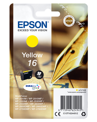 Epson 16 - 3.1 ml - giallo - originale - cartuccia d'inchiostro - per WorkForce WF-2010, 2510, 2520, 2530, 2540, 2630, 2650, 2660, 2750, 2760