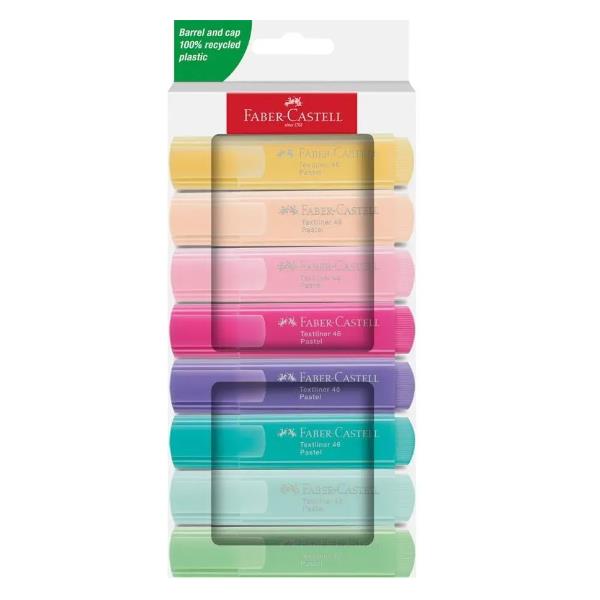 Evidenziatore Textliner 46 - punta scalpello - colori assortiti pastel - Faber Castell - astuccio 8 pezzi