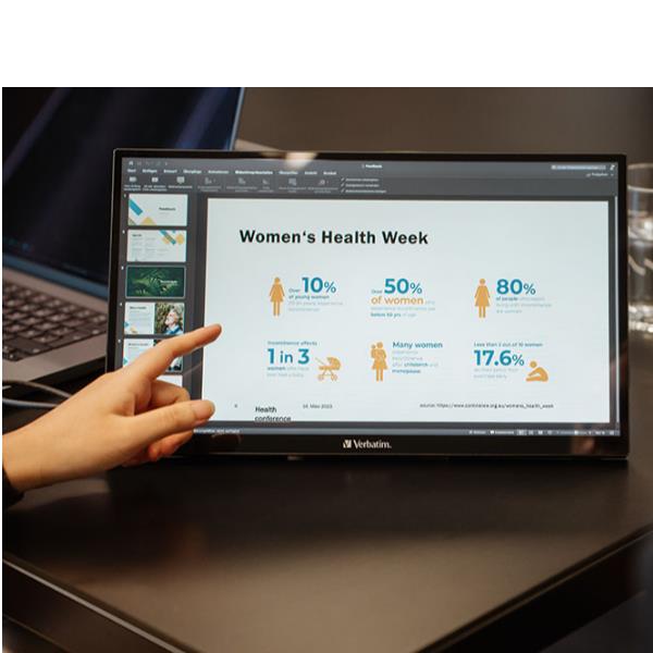 Verbatim PMT-15 - Monitor a LED - 15.6" - portatile - touchscreen - 1920 x 1080 Full HD (1080p) - IPS - 1000:1 - HDMI, 2xUSB-C - altoparlanti