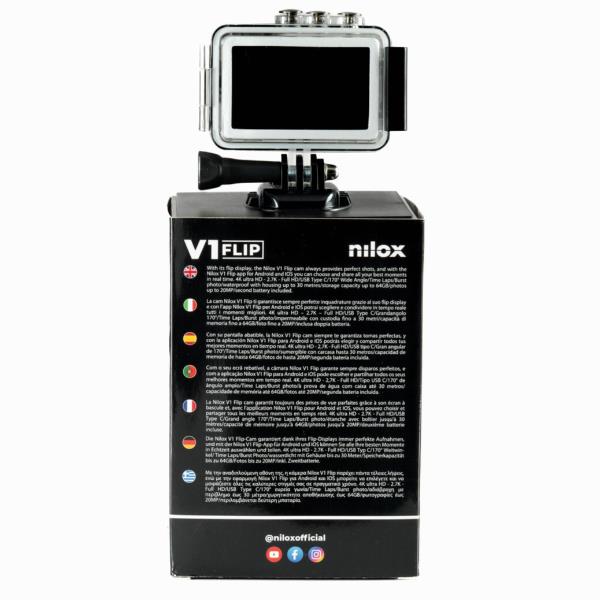 Nilox V1 FLIP - Action camera - 4K - 4.0 MP - Wireless LAN - impermeabile fino a 30 m - nero