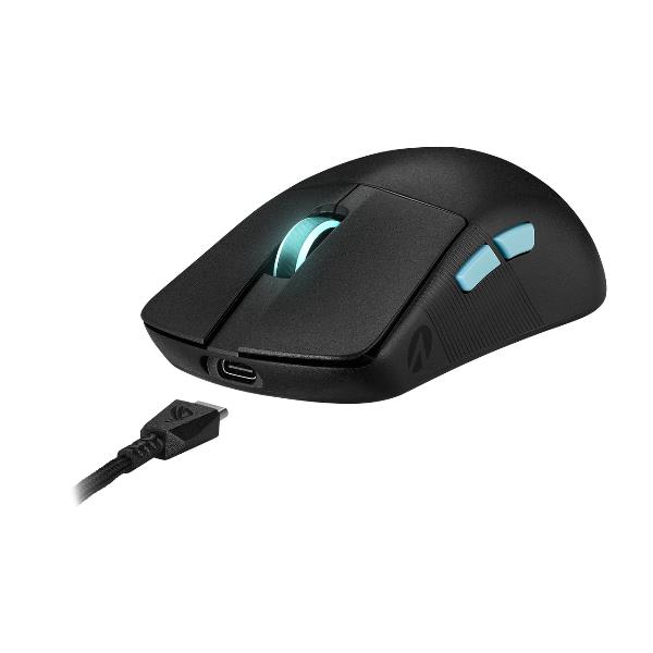 ASUS ROG Harpe Ace - Aim Lab Edition - mouse - per destrorsi e per sinistrorsi - ottica - 5 pulsanti - senza fili, cablato - 2.4 GHz, USB 2.0, Bluetooth 5.1 - ROG Omni receiver - nero