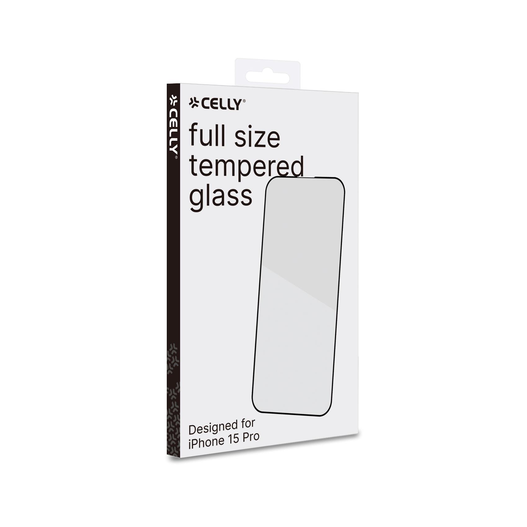 Celly Full Glass - Protezione per schermo per telefono cellulare - vetro - colore telaio nero - per Apple iPhone 15 Pro