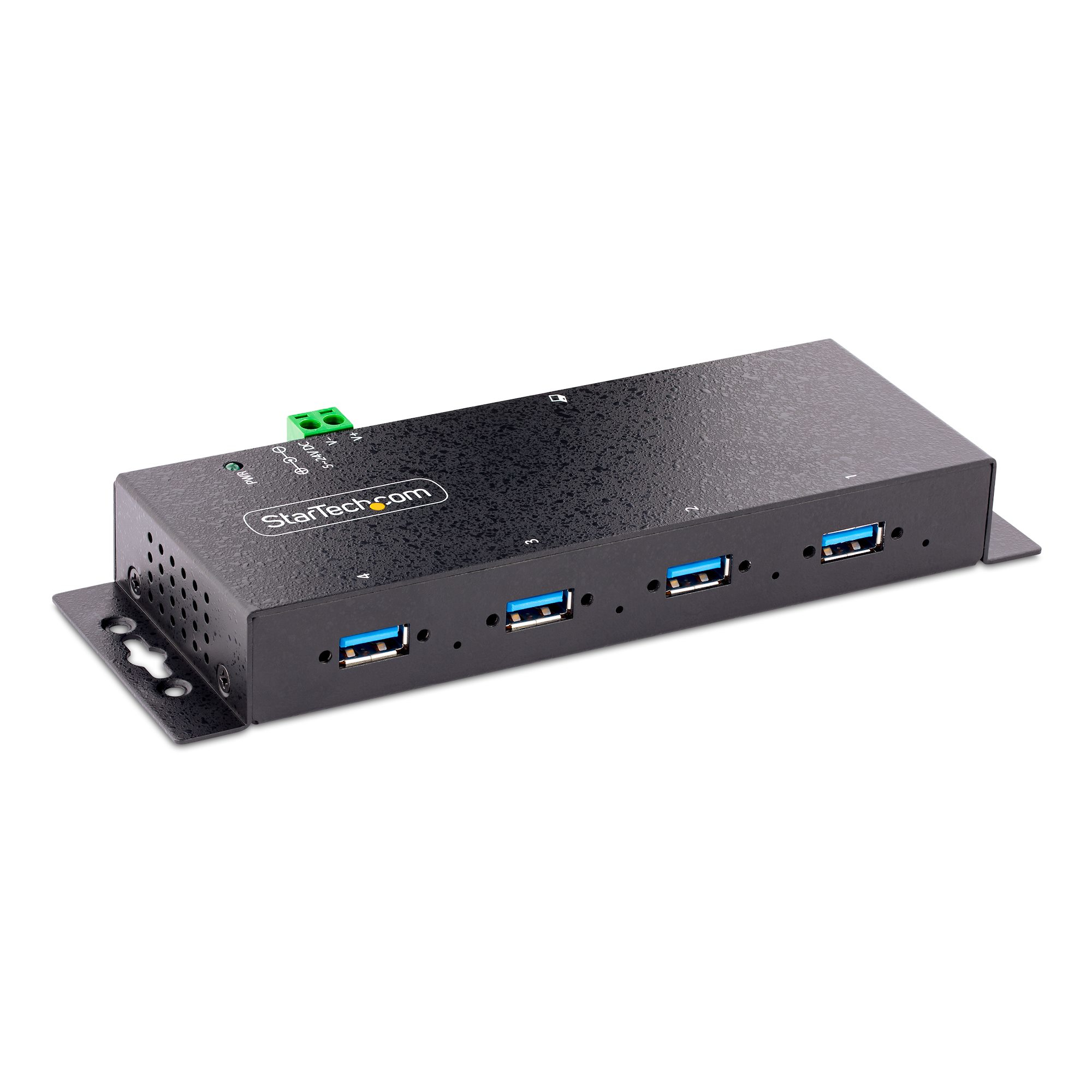 StarTech.com 4-Port Industrial USB 3.0 5Gbps Hub, Rugged USB Hub w/15kV Air/8kV Contact ESD and Surge Protection, DIN/Wall/Desk Mountable USB-A Hub, USB Expansion Hub with Locking Ports - Metal Construction (5G4AINDNP-USB-A-HUB) - Hub - industriale - 4 x USB 3.2 Gen 1 - desktop, montabile su rail DIN, montaggio a parete