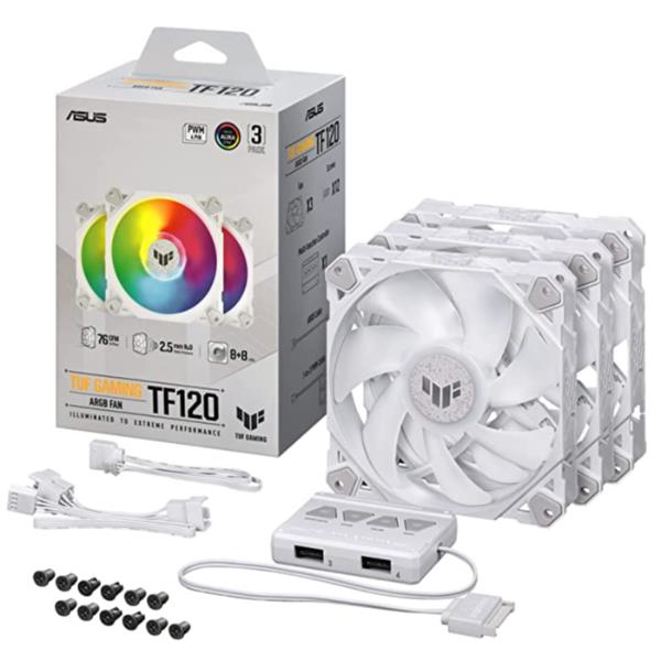 ASUS TUF Gaming TF120 ARGB - White Edition - ventilatore per cabinet - 120 mm - bianco (pacchetto di 3)