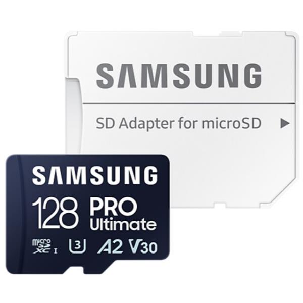 Samsung PRO Ultimate MB-MY128SA - Scheda di memoria flash (adattatore a SD in dotazione) - 128 GB - A2 / Video Class V30 / UHS-I U3 - UHS-I microSDXC - blu