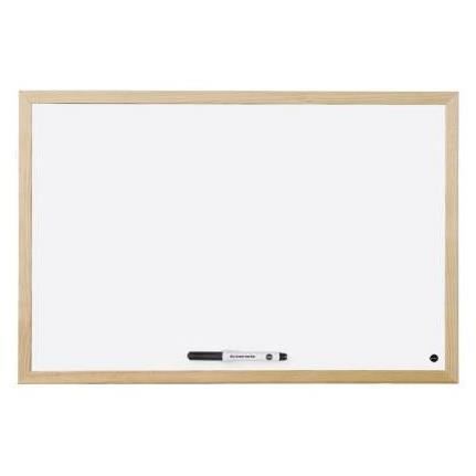 Bi-Office Budget Wood - Lavagna bianca - montabile a parete - 600 x 450 mm - acciaio laccato - magnetica - bianco - cornice naturale