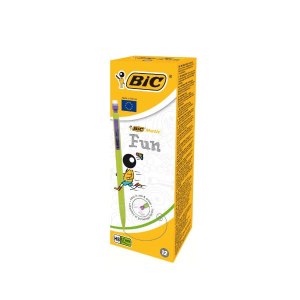 BIC Matic Fun - Portamina - HB - 0.7 mm - retrattile - con gomma (pacchetto di 12)