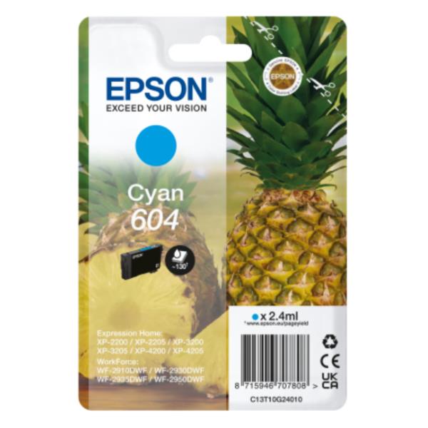 Epson 604 - 2.4 ml - ciano - originale - blister con radiofrequenza / allarme acustico - cartuccia d'inchiostro - per Expression Home XP-2200, 2205, 3200, 3205, 4200, 4205; WorkForce WF-2910, 2930, 2935, 2950